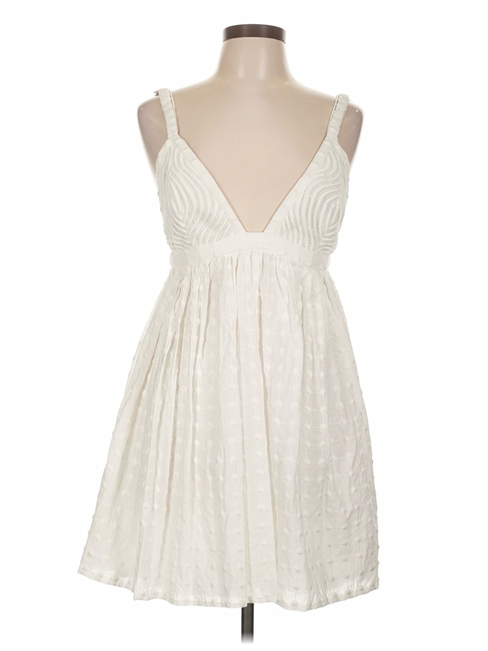 White Plunge Neck Summer Mini Dress